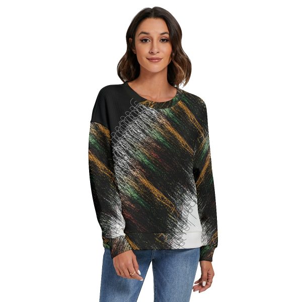 All-Over Print Women's O-neck Imitation Knitted Sweater With Drop-shoulder
