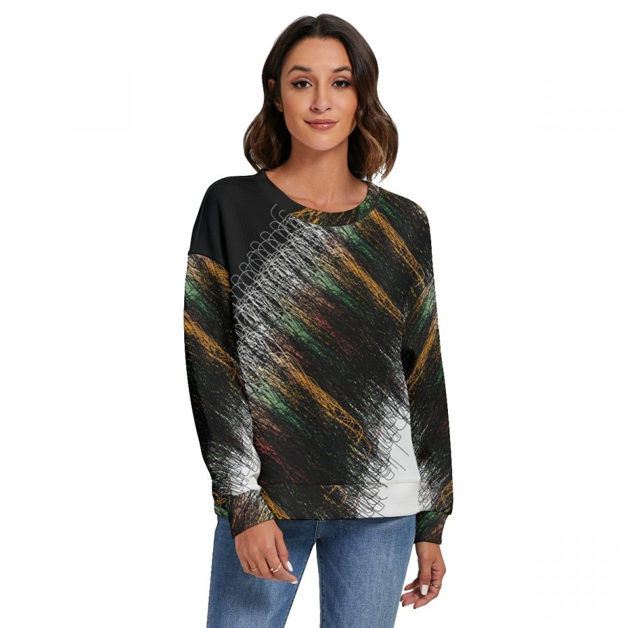 All-Over Print Women's O-neck Imitation Knitted Sweater With Drop-shoulder