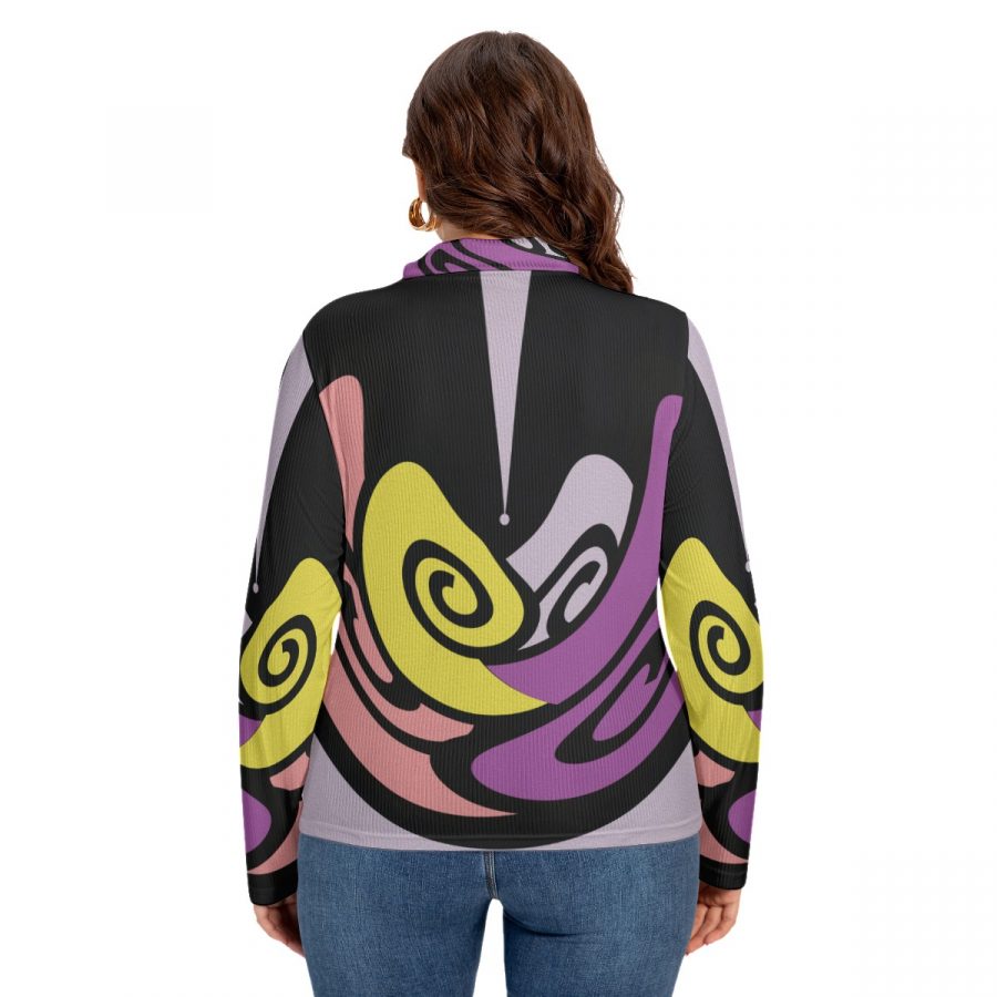 All-Over Print Women's Turtleneck T-shirt With Long Sleeve(Plus Size) - Image 4