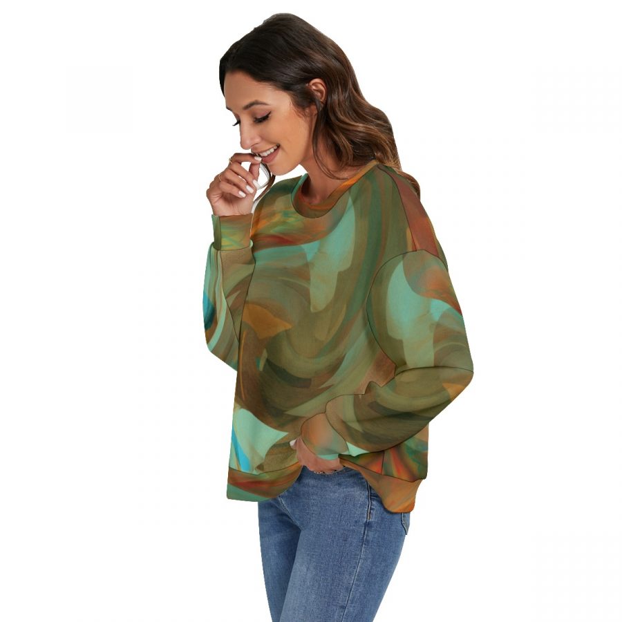 All-Over Print Women's O-neck Imitation Knitted Sweater With Drop-shoulder - Image 3