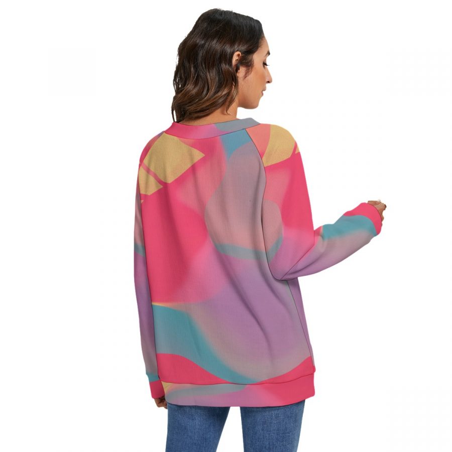 All-Over Print Women's V-neck Imitation Knitted Sweater With Long Sleeve - Image 4