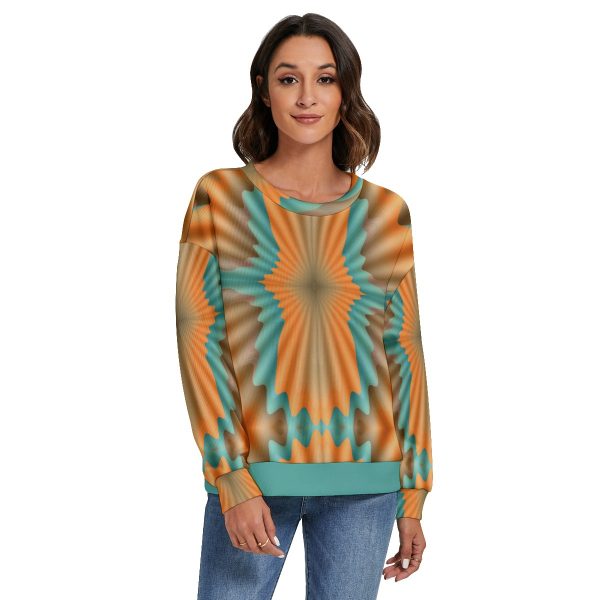All-Over Print Women's O-neck Imitation Knitted Sweater With Drop-shoulder
