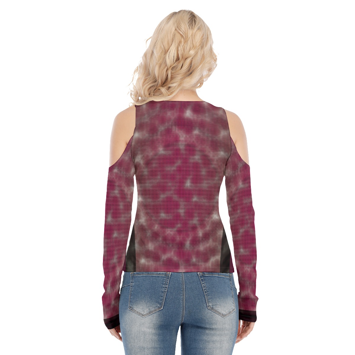 All-Over Print Women's Cold Shoulder Round Neck Long Sleeves Blouse - Image 4