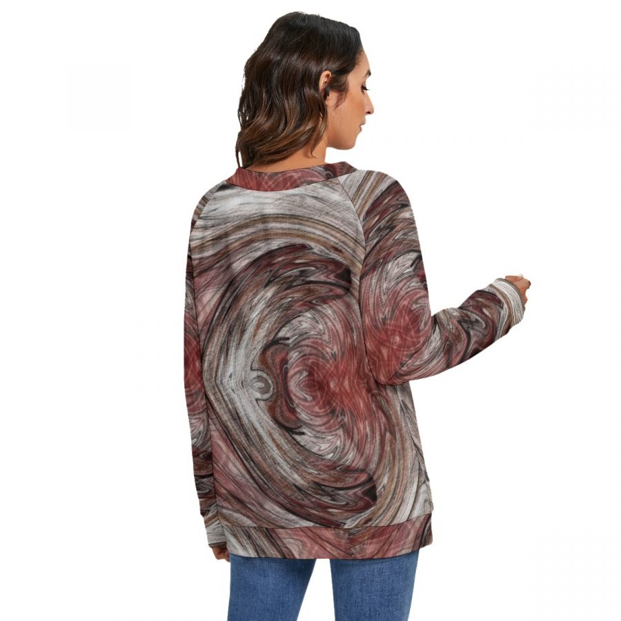 All-Over Print Women's V-neck Imitation Knitted Sweater With Long Sleeve - Image 4