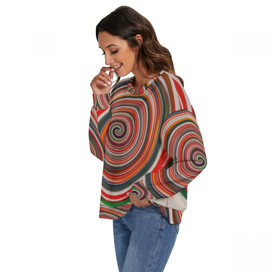 All-Over Print Women's O-neck Imitation Knitted Sweater With Drop-shoulder - Image 3