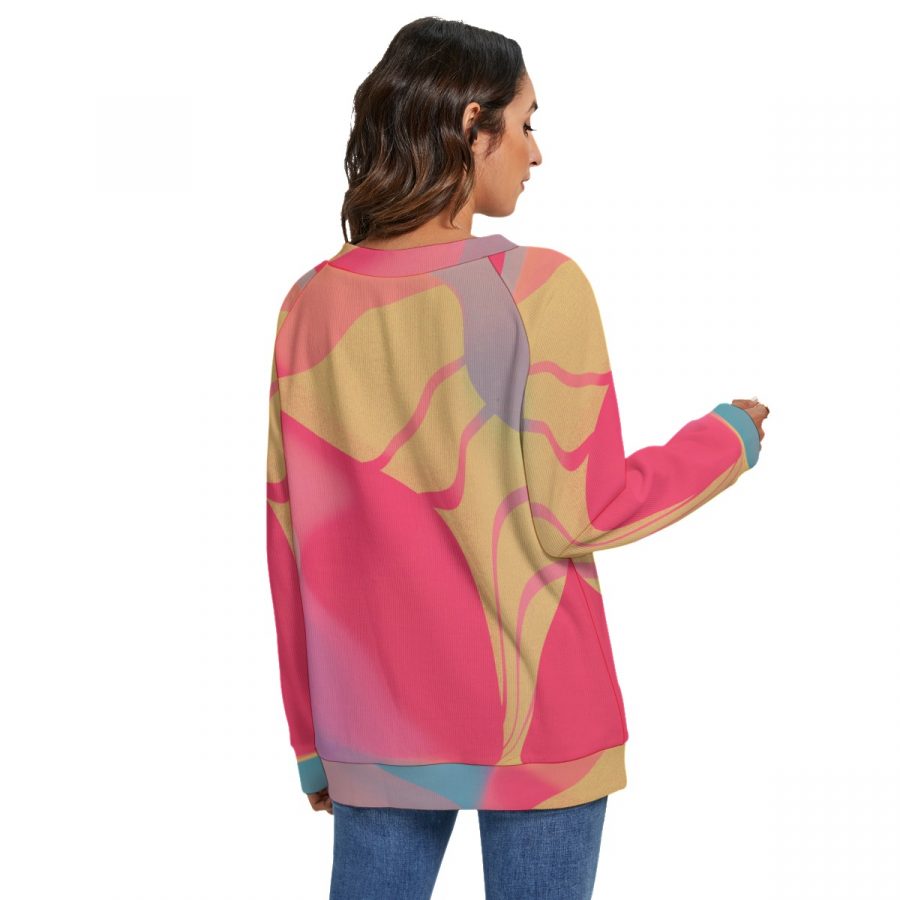 All-Over Print Women's V-neck Imitation Knitted Sweater With Long Sleeve - Image 4
