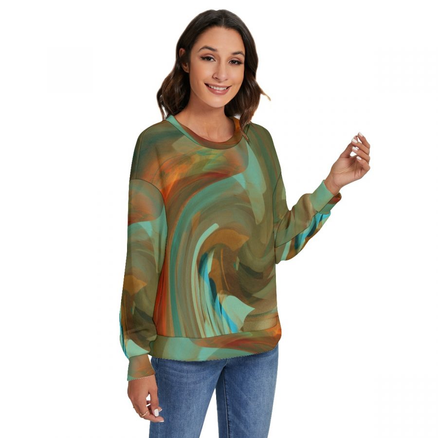All-Over Print Women's O-neck Imitation Knitted Sweater With Drop-shoulder - Image 2