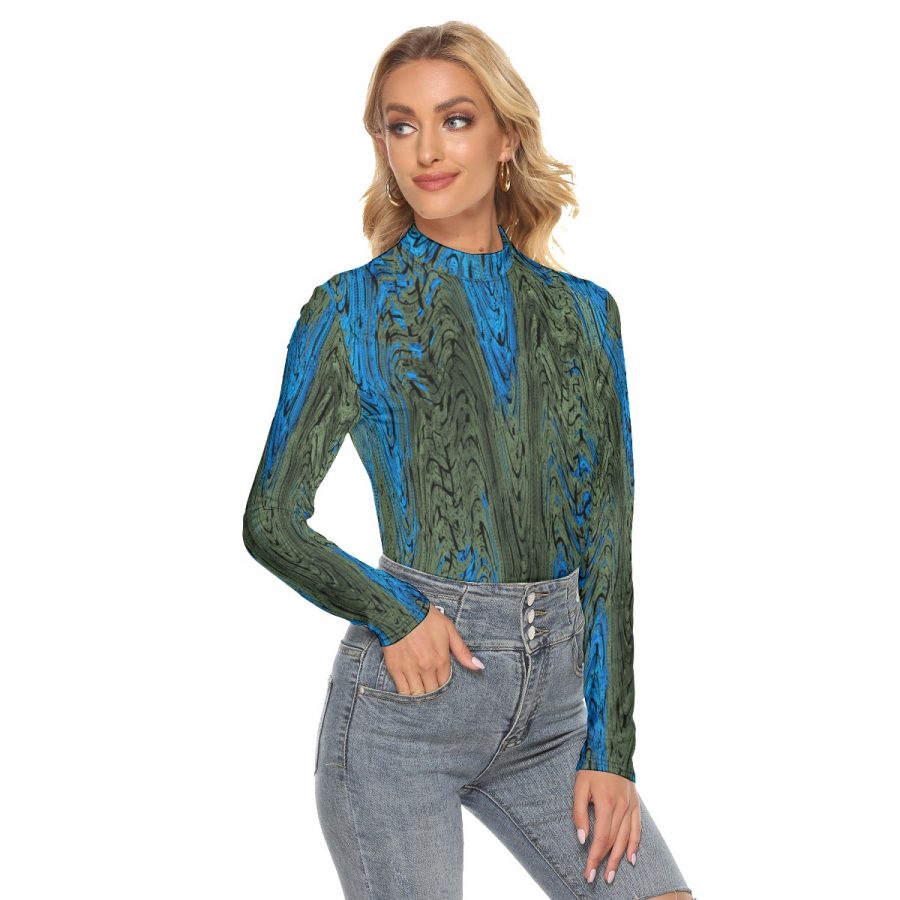 All Over Print Women's Stretchable Turtleneck Top - Image 2