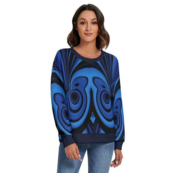 All-Over Print Women's O-neck Imitation Knitted Sweater With Drop-shoulder