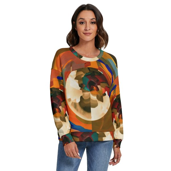 All-Over Print Women's O-neck Imitation Knitted Sweater With Drop-shoulder