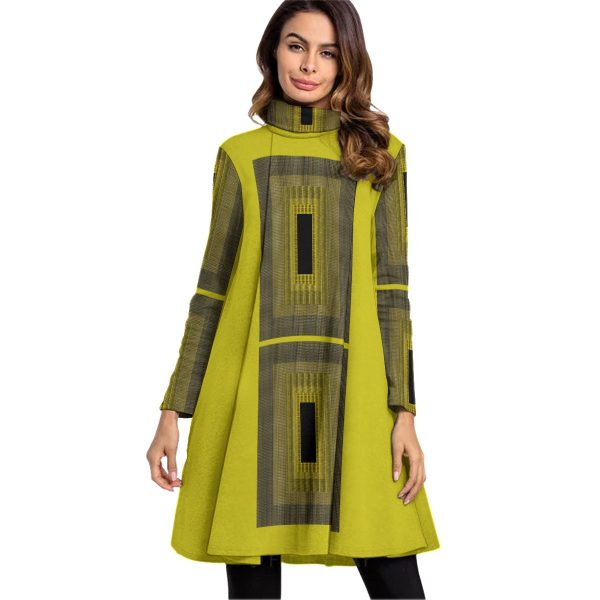 All-Over Print Women's High Neck Dress With Long Sleeve