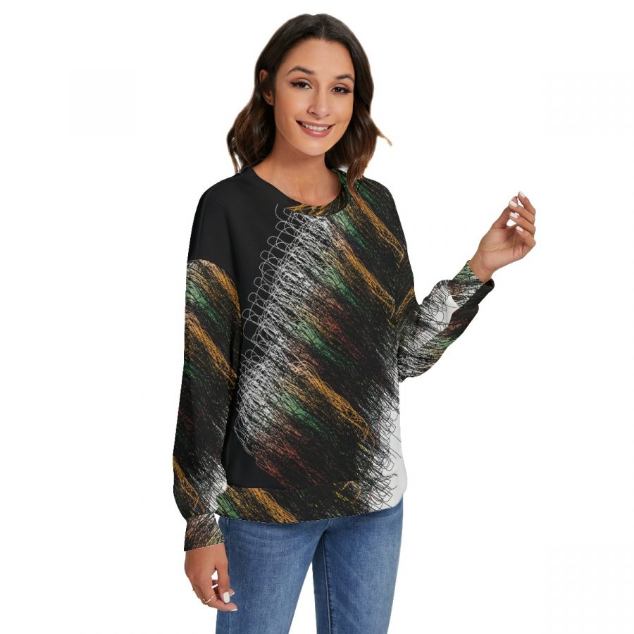 All-Over Print Women's O-neck Imitation Knitted Sweater With Drop-shoulder - Image 2
