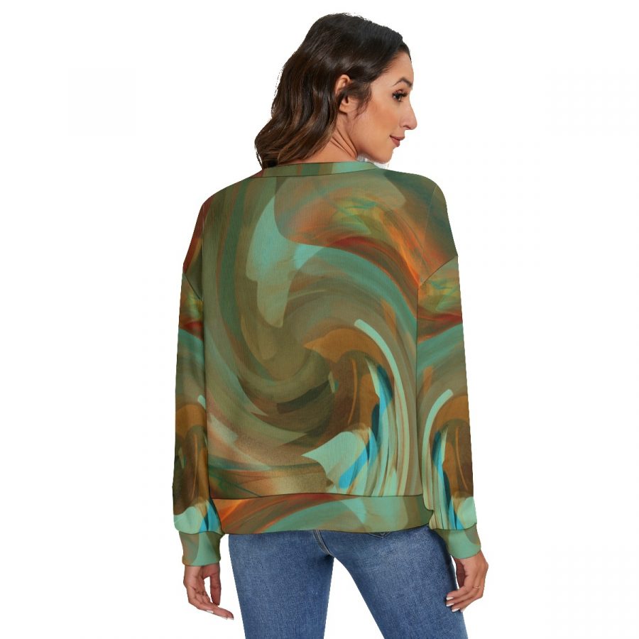 All-Over Print Women's O-neck Imitation Knitted Sweater With Drop-shoulder - Image 4