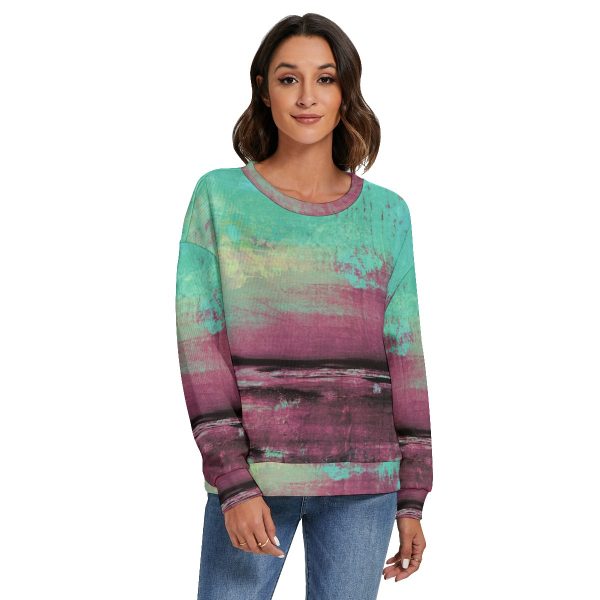 All-Over Print Women's O-neck Imitation Knitted Sweater With Drop-shoulder
