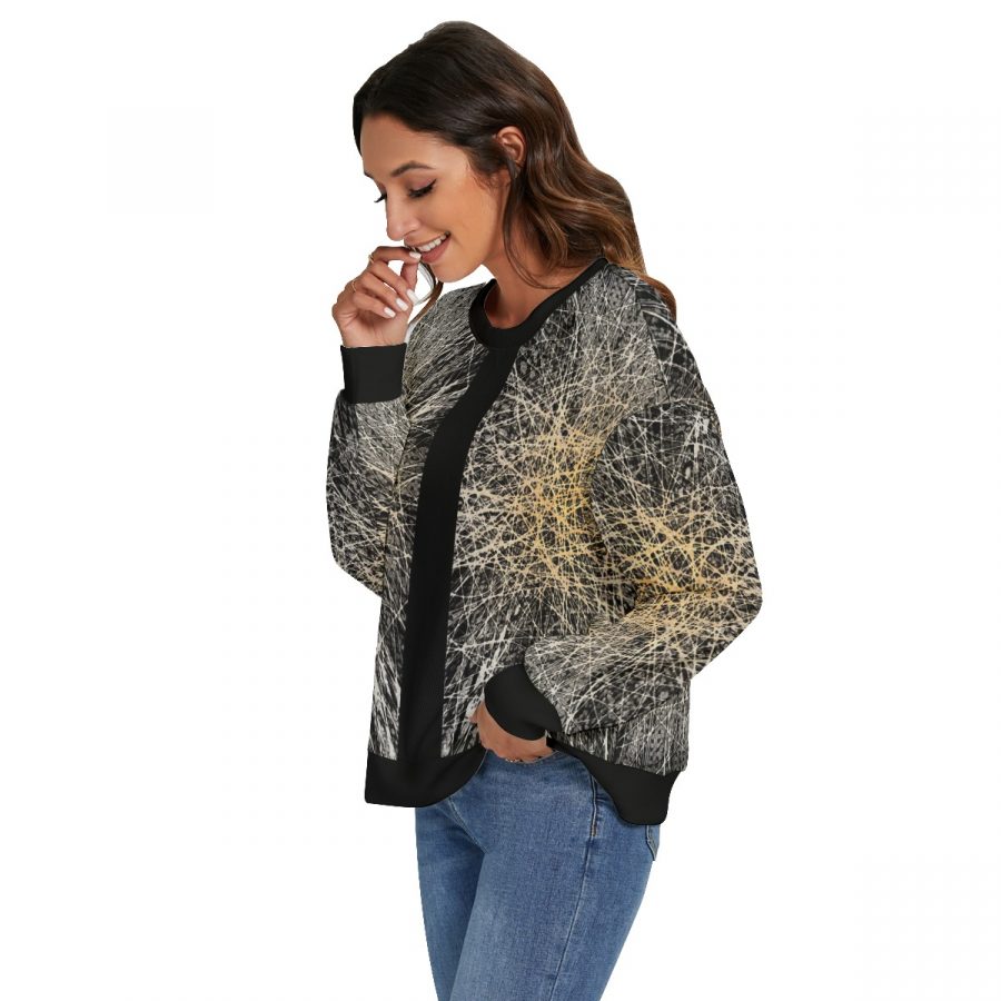 All-Over Print Women's O-neck Imitation Knitted Sweater With Drop-shoulder - Image 3