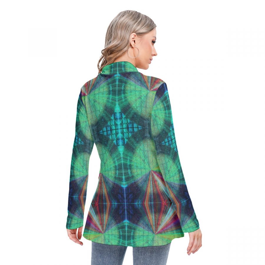 All-Over Print Women's Long-sleeved Heap-neck Slim Casual Tunic Blouse - Image 4