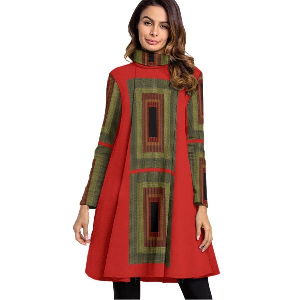 All-Over Print Women's High Neck Dress With Long Sleeve