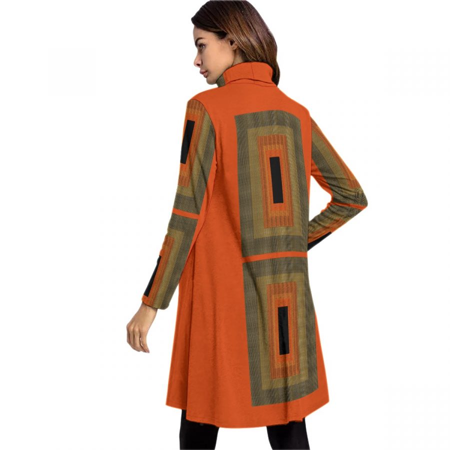 All-Over Print Women's High Neck Dress With Long Sleeve - Image 4