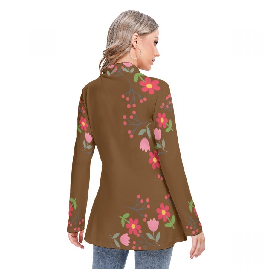 All-Over Print Women's Long-sleeved Heap-neck Slim Casual Tunic Blouse - Image 4