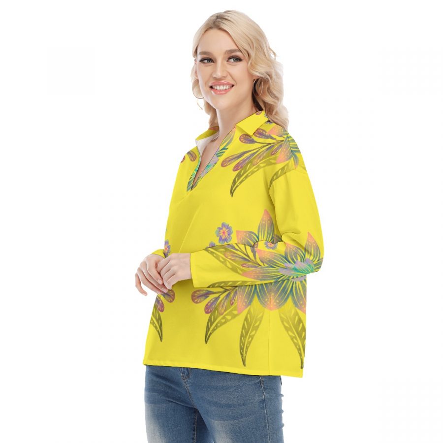 All-Over Print Women's Shirt Collar Blouse | Jersey - Image 3
