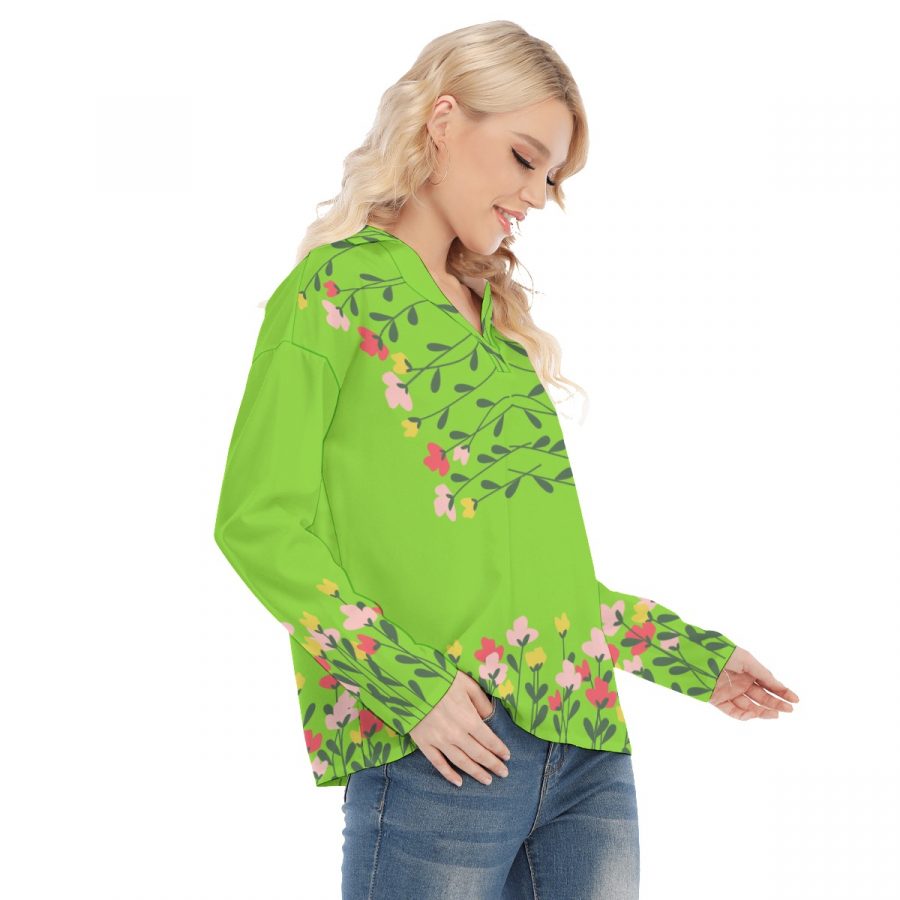 All-Over Print Women's Shirt Collar Blouse | Jersey - Image 2