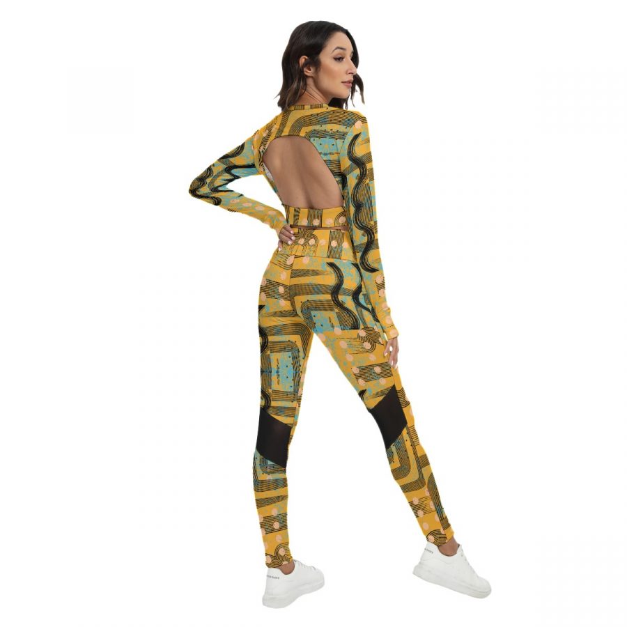 All-Over Print Women's Sport Set With Backless Top And Leggings - Image 4
