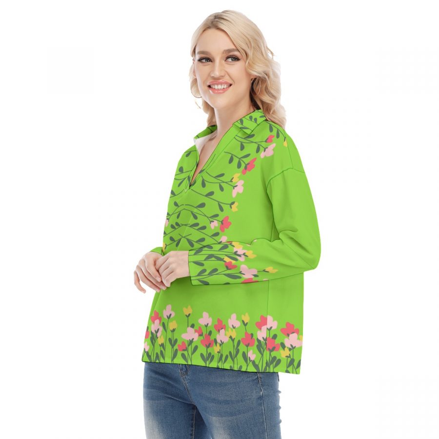 All-Over Print Women's Shirt Collar Blouse | Jersey - Image 3