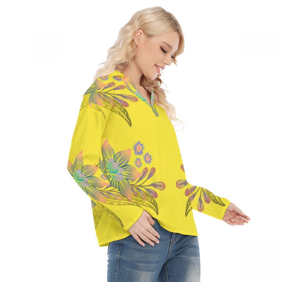 All-Over Print Women's Shirt Collar Blouse | Jersey - Image 2