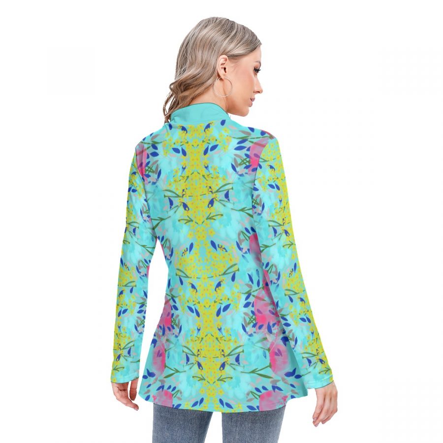 All-Over Print Women's Long-sleeved Heap-neck Slim Casual Tunic Blouse - Image 3