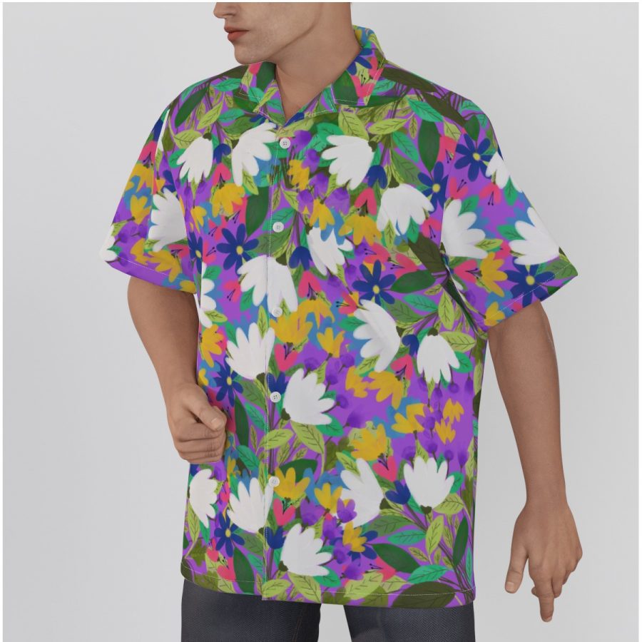 All-Over Print Men's Hawaiian Shirt With Button Closure |115GSM Cotton poplin - Image 2