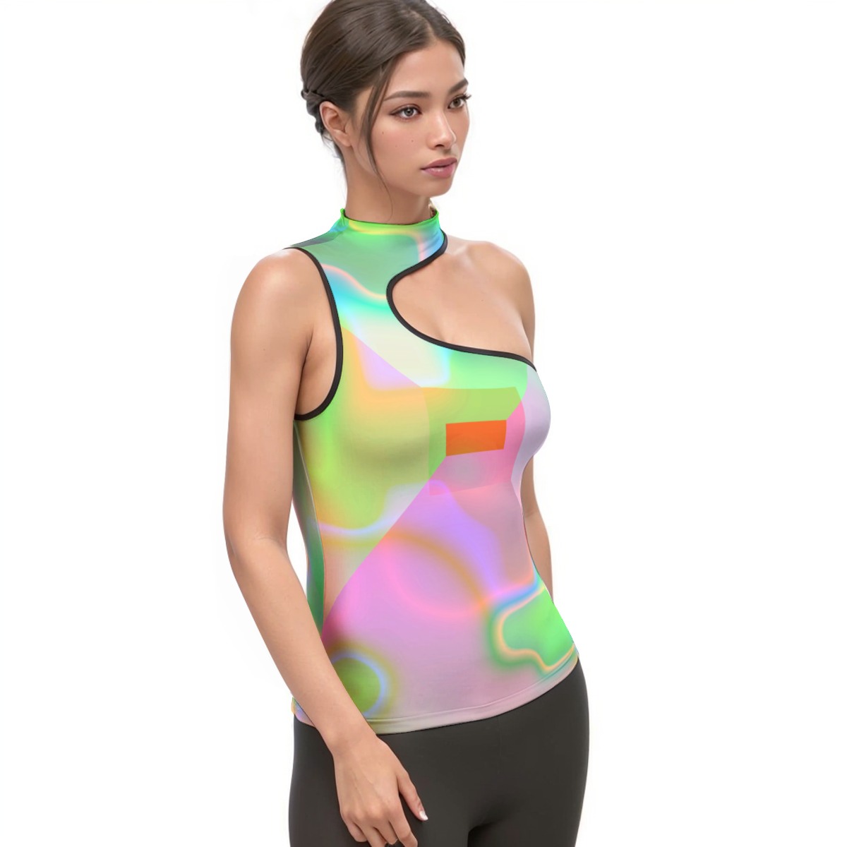 All-Over Print Women's Halter Sleeveless Asymmetrical Tank Top - Image 3