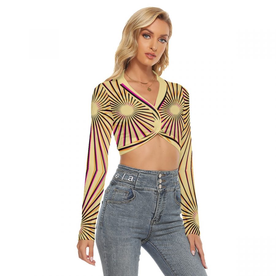 All-Over Print Women's Crop Top With Button Closure - Image 3