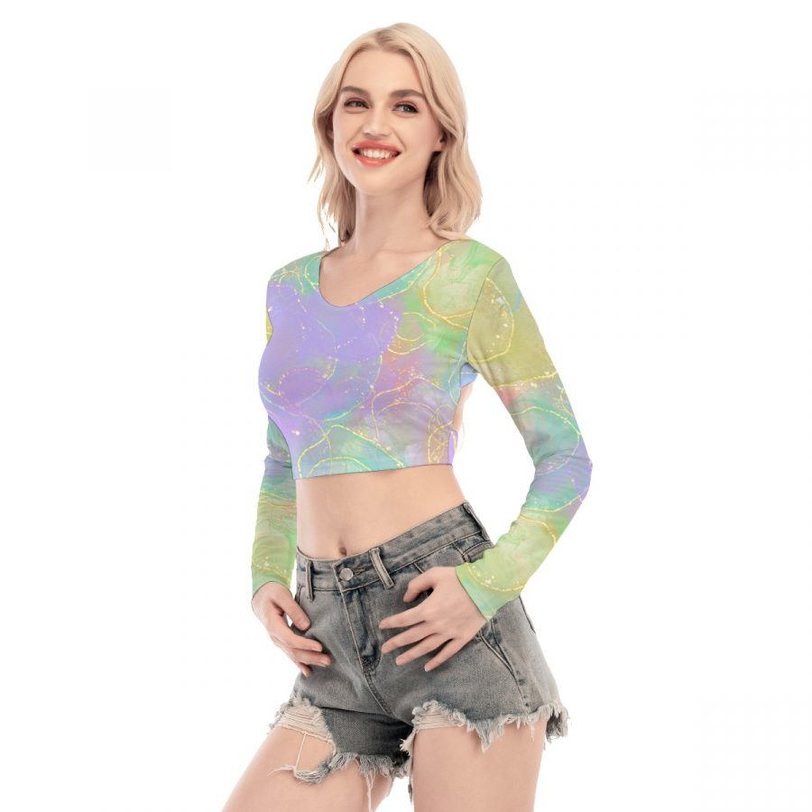 All-Over Print Women's Back Hollow T-shirt With Strap - Image 2