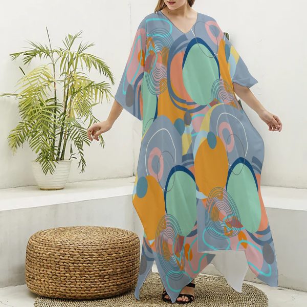 All-Over Print Women's Imitation Silk V-neck Kaftan Robe
