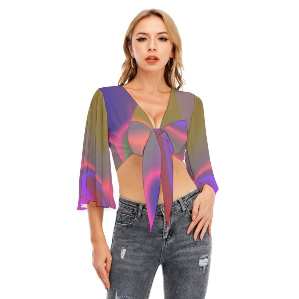 All-Over Print Women's Ruffled Cropped T-shirt With Bandage