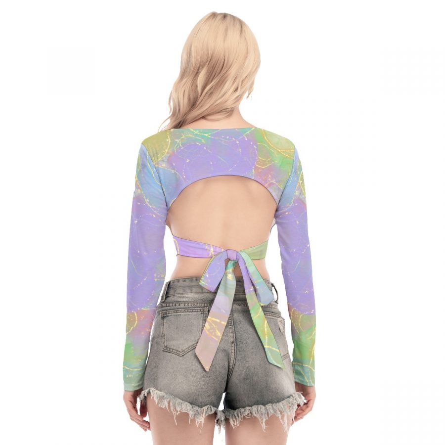 All-Over Print Women's Back Hollow T-shirt With Strap - Image 3