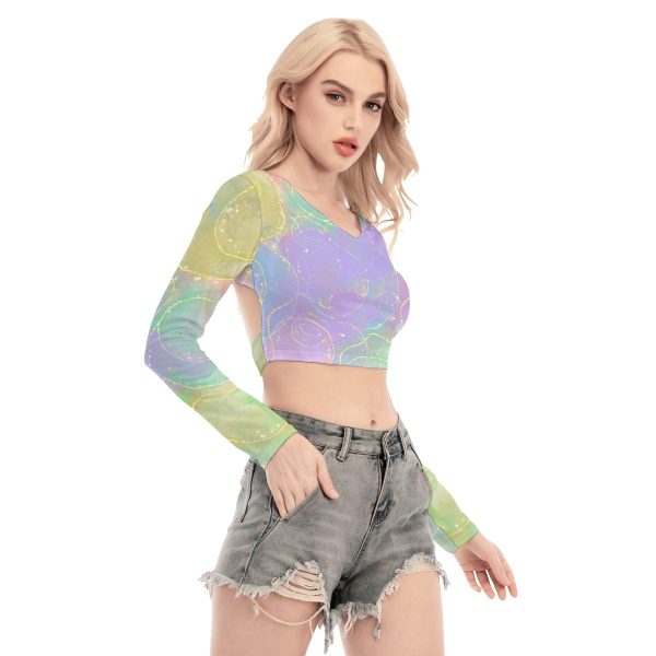 All-Over Print Women's Back Hollow T-shirt With Strap
