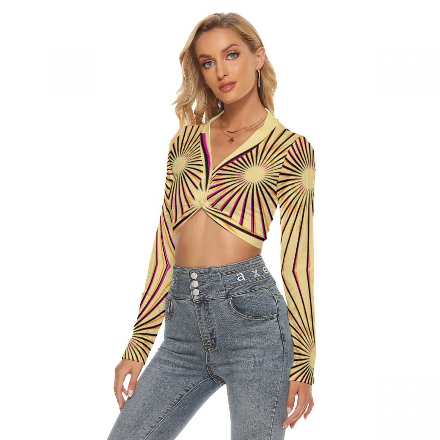 All-Over Print Women's Crop Top With Button Closure - Image 2