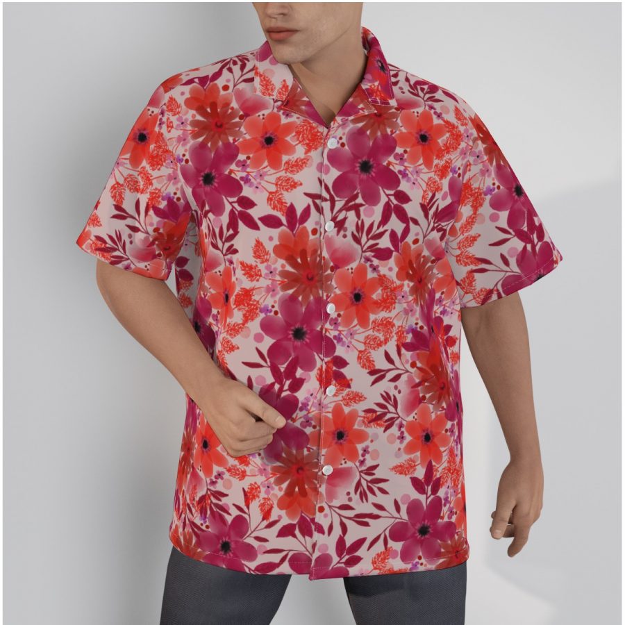 All-Over Print Men's Hawaiian Shirt With Button Closure |115GSM Cotton poplin