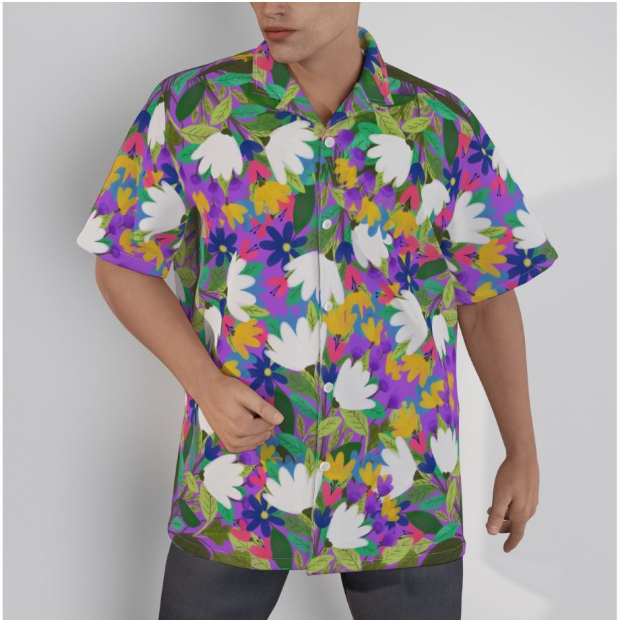 All-Over Print Men's Hawaiian Shirt With Button Closure |115GSM Cotton poplin