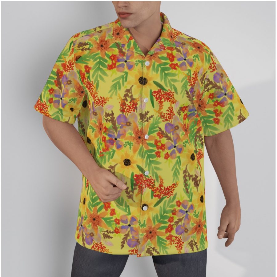 All-Over Print Men's Hawaiian Shirt With Button Closure |115GSM Cotton poplin