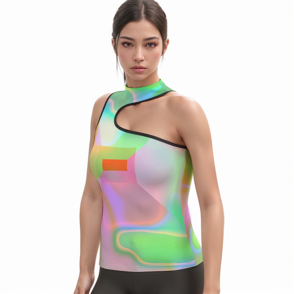 All-Over Print Women's Halter Sleeveless Asymmetrical Tank Top - Image 2