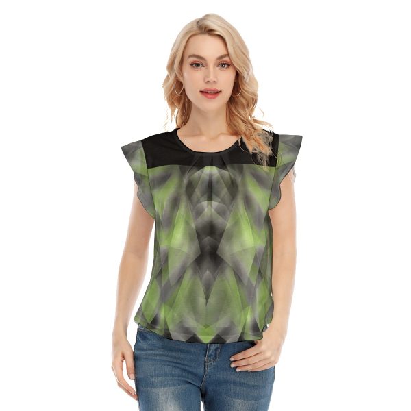 All-Over Print Women's O-neck T-shirt With Ruffle Sleeves