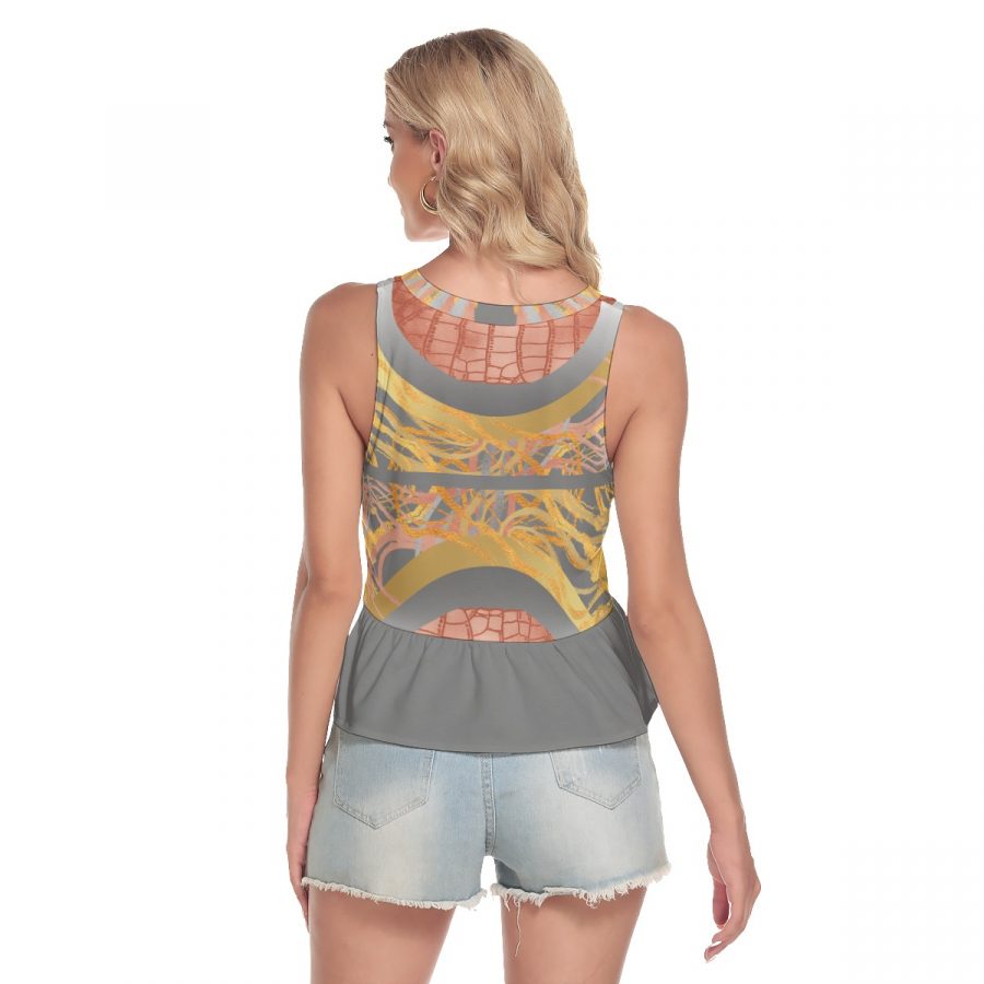 All-Over Print Women's V-neck Ruffle Hem Blouse - Image 4