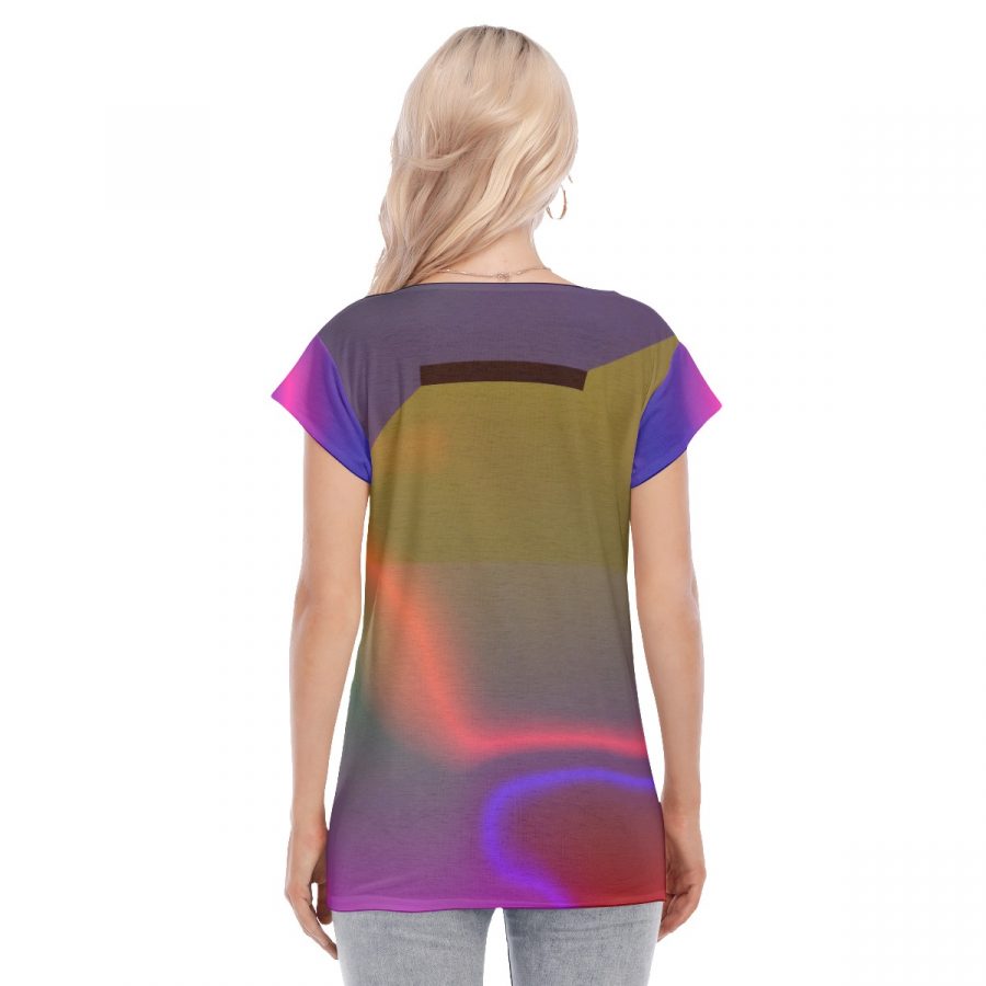 All-Over Print Women's Collarless Deep V-neck Short Sleeves Blouse - Image 4