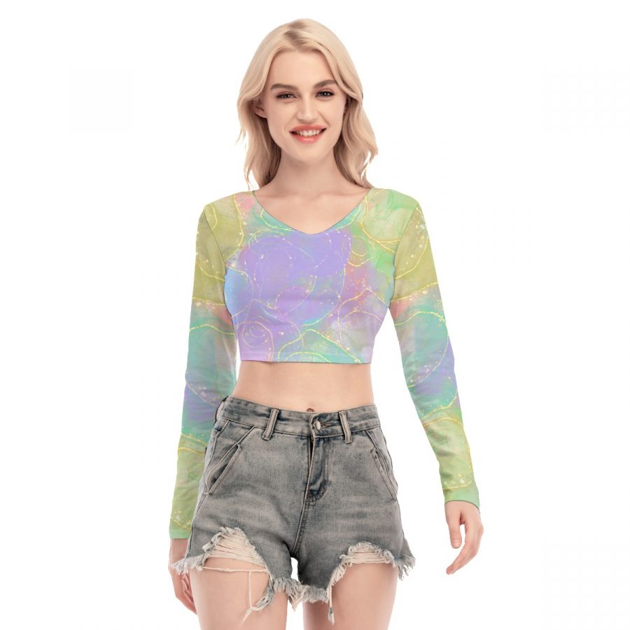 All-Over Print Women's Back Hollow T-shirt With Strap - Image 4