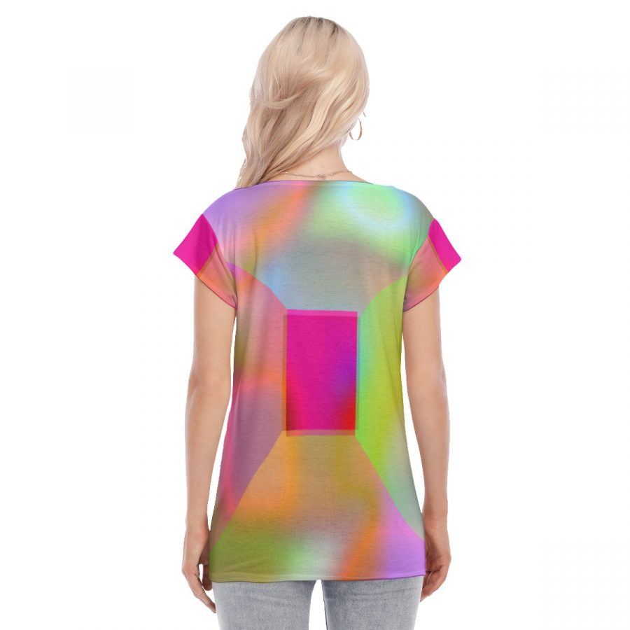 All-Over Print Women's Collarless Deep V-neck Short Sleeves Blouse - Image 4