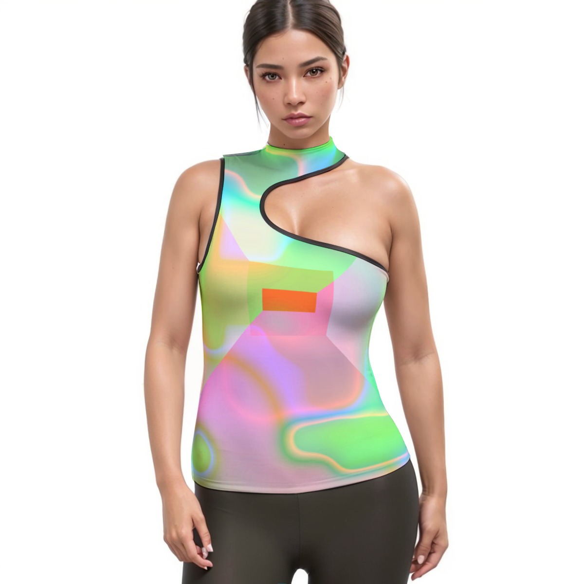All-Over Print Women's Halter Sleeveless Asymmetrical Tank Top