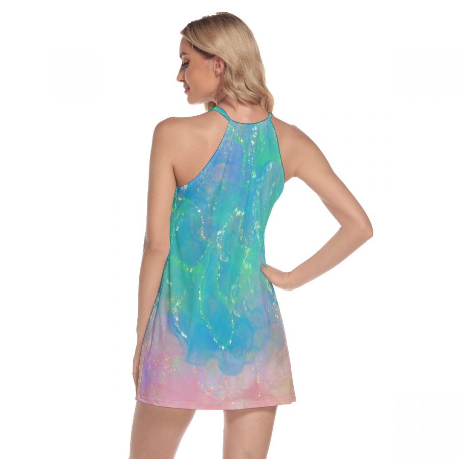 All-Over Print Women's Round Neck Above Knee Dress - Image 4