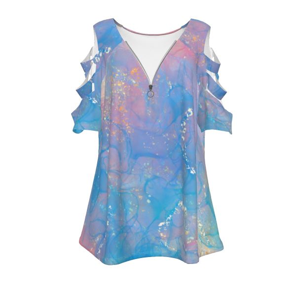 All-Over Print Women's Casual Top with Petal Short Sleeve